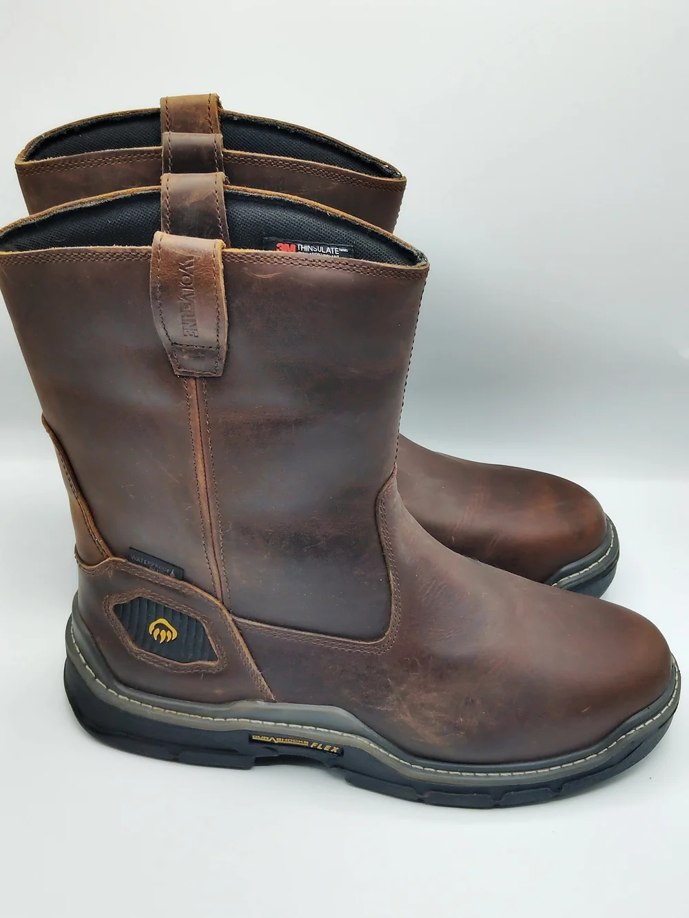 New Wolverine Brown Leather Work Boots - Insulated Pull-On Safety Boots